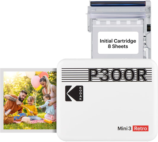 Mini 3 Retro 4PASS Portable Photo Printer (3X3 Inches) + 8 Sheets, White