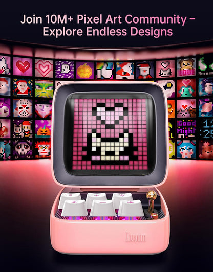 Ditoo Retro Pixel Art Game Bluetooth Speaker with 16X16 LED App Controlled Front Screen (Pink)